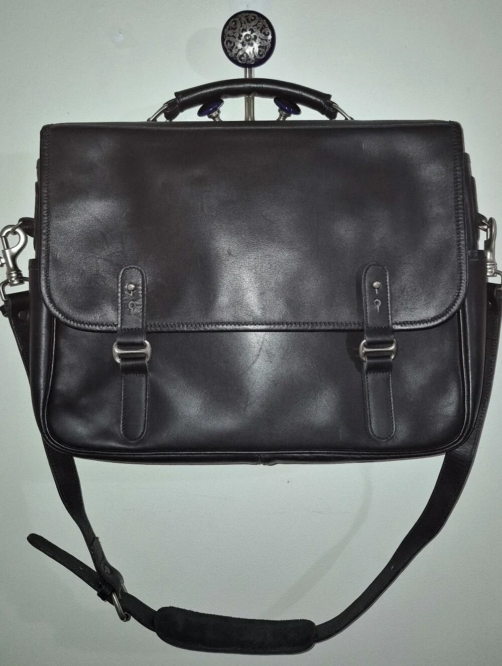🔥Franklin Covey Black Premium Full-Grain Leather Laptop Briefcase Messenger Bag